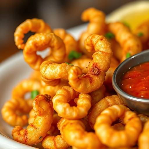 Golden fried calamari served with a spicy marinara dipping sauce.